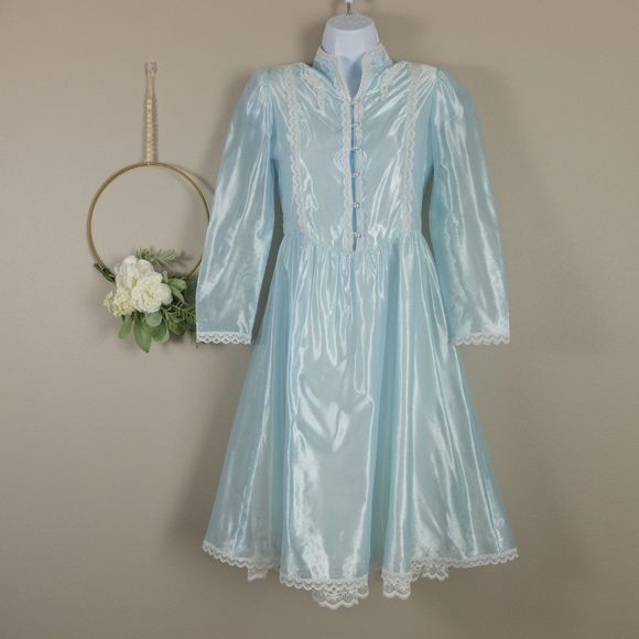 Jessica McClintock Vintage Cottagecore Victorian Light Blue Dress XS-S - Picture 1 of 12